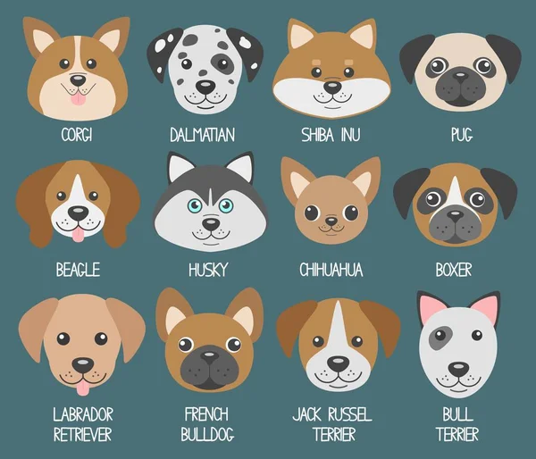 Conjunto de vectores con lindos cachorros de perro de dibujos animados — Vector de stock