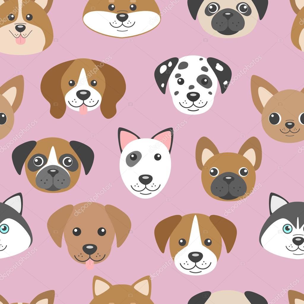 Cute cartoon puppy wallpaper Vector seamless pattern