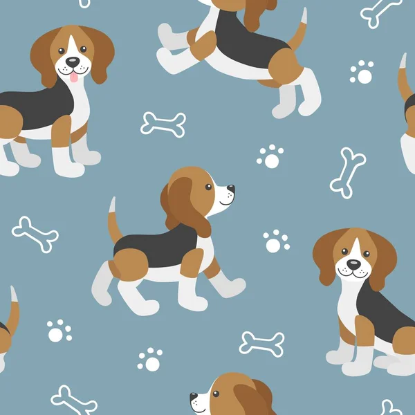 Padrão sem costura vetorial com filhotes de cachorro bonito cão desenhos animados — Vetor de Stock