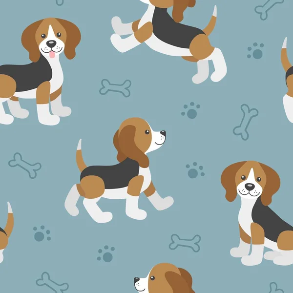 かわいい漫画犬子犬とシームレスなパターン ベクトル — ストックベクタ