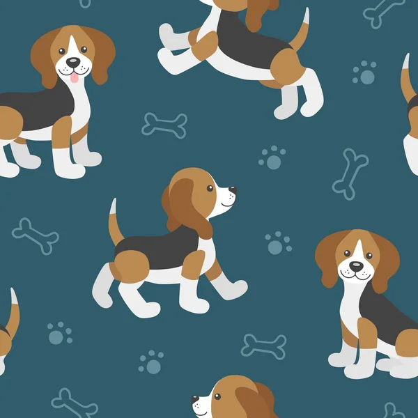 Padrão sem costura vetorial com filhotes de cachorro bonito cão desenhos animados —  Vetores de Stock