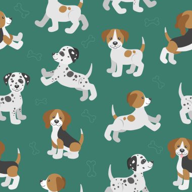 Sevimli çizgi köpek yavrusu ile vektör seamless modeli.