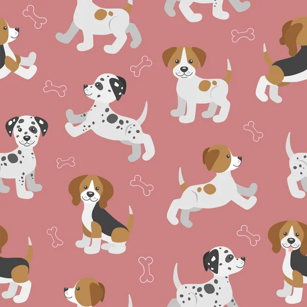 Modèle sans couture vectoriel avec chiots chien dessin animé mignon . — Image vectorielle