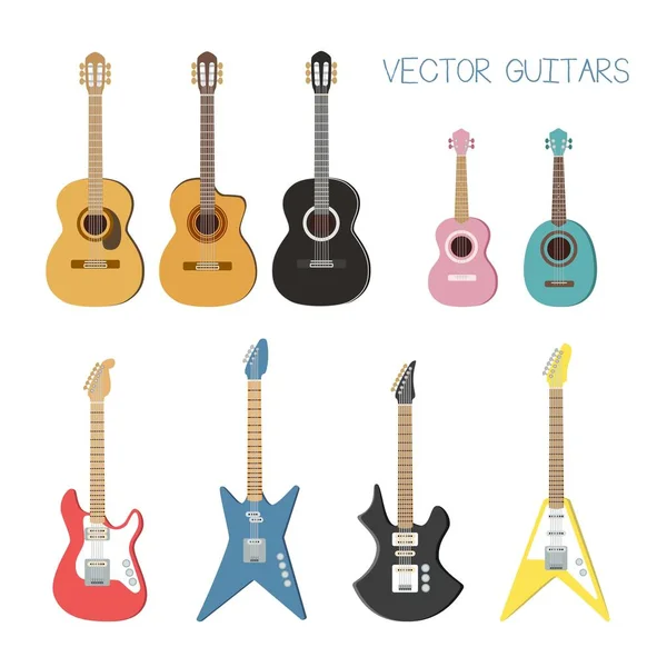 Lindo vector guitarras ilustraciones conjunto . — Vector de stock