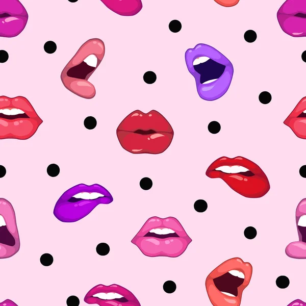 セクシーな唇とのシームレスなベクター パターン. — ストックベクタ