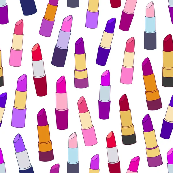 Naadloze vector patroon met sexy lippen en lippenstiften. — Stockvector