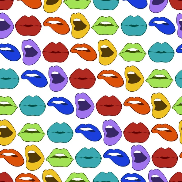 Nahtloses Vektormuster mit sexy Regenbogen-Lippen — Stockvektor