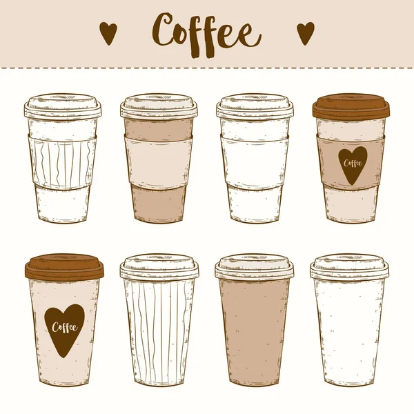 Kağıt kahve kupaları ile ayarla vektör
