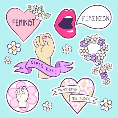 Feminisim hakkında vektör simge kümesi