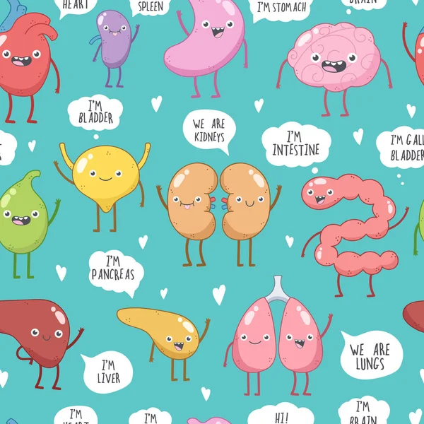 Çizgi film organ karakterleri ile vektör seamless modeli