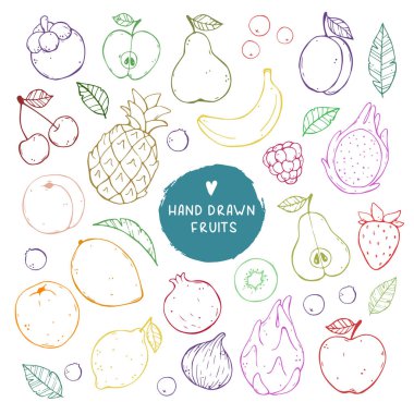 Vektör şirin çizimler meyve. Büyük set