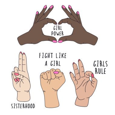 Vektör çizim feminizm hakkında. Kadın erkek eşitliği. Sevimli ve güzel karikatür tarzı.