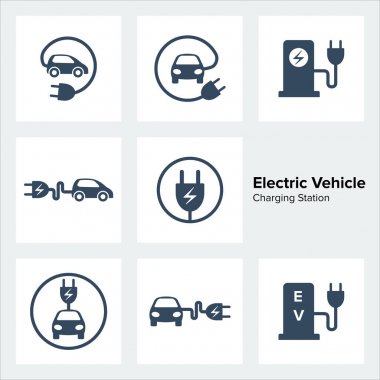 Electric Vehicle Charging Station Icons Set clipart