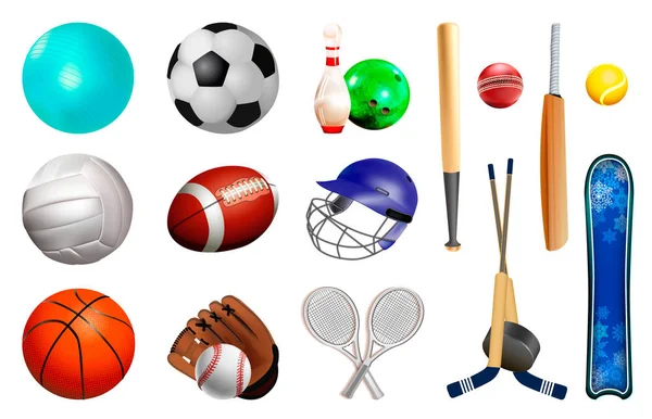 Спортивный инвентарь, установить мяч — стоковый вектор