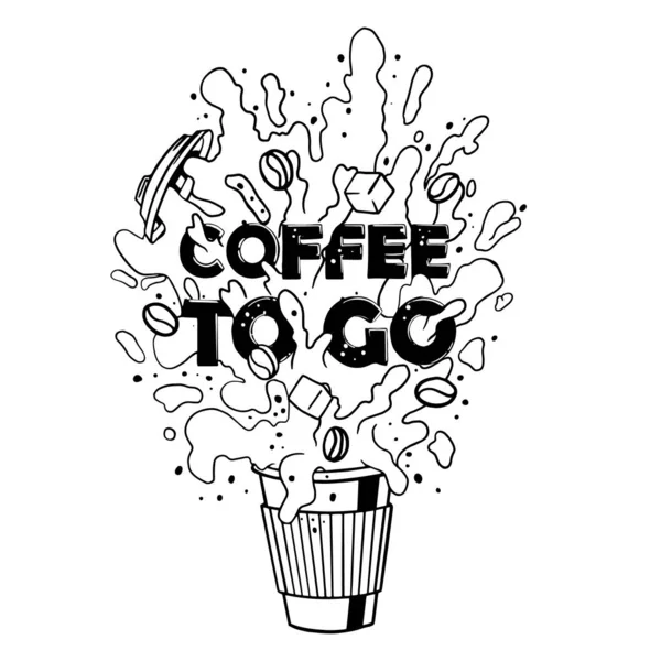 Spray de café de papel reutilizável Cup, café para ir —  Vetores de Stock