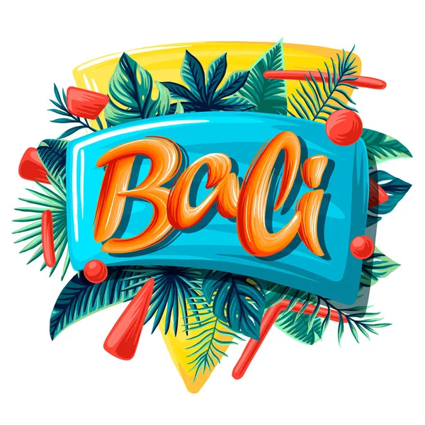 Bali.Paraíso tropical. emblema de publicidade com design de tipo —  Vetores de Stock