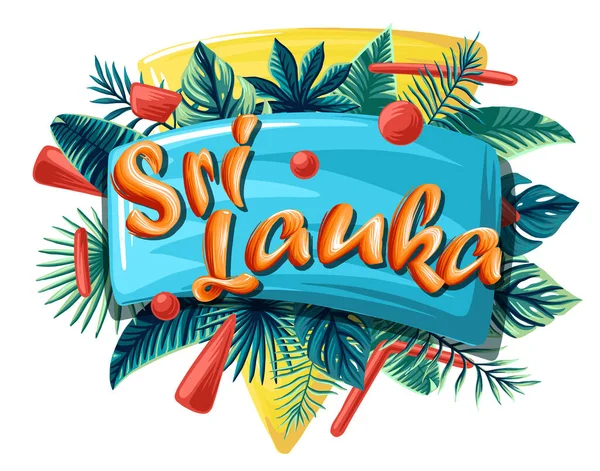 Sri Lanka folhas tropicais banner brilhante letras laranja —  Vetores de Stock