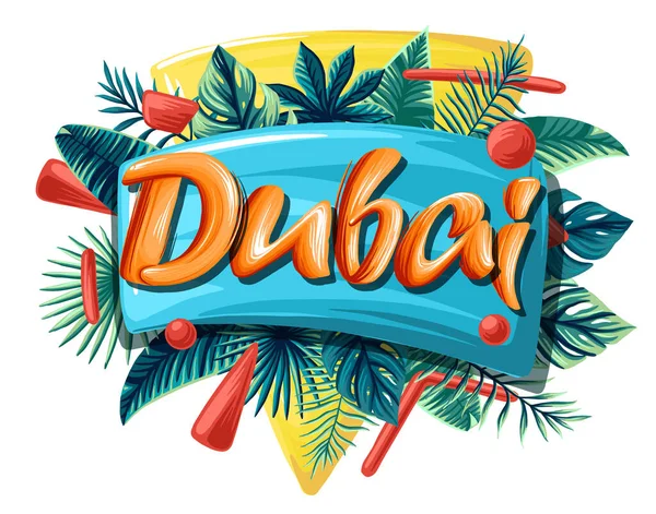 Dubai tropikal yaprakları parlak turuncu harfler bırakır