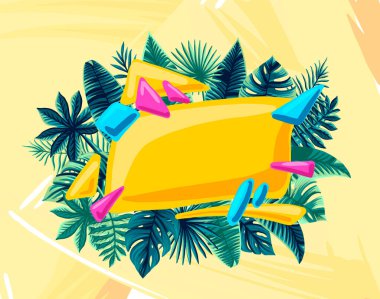 Yaz trendi Tropikal Tasarım Vektörü Yazı için bestelenmiş parlak yapraklar