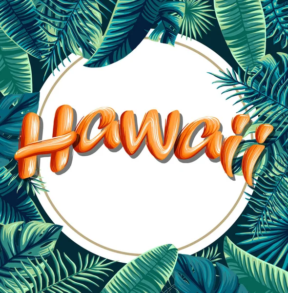 Hawaii folhas tropicais banner brilhante letras laranja —  Vetores de Stock