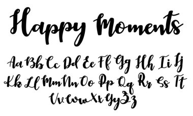 El çizimi yazı dizisi beyaza izole edildi. Fırça boyalı karakterler: