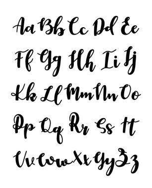 El çizimi yazı dizisi beyaza izole edildi. Fırça boyalı karakterler: