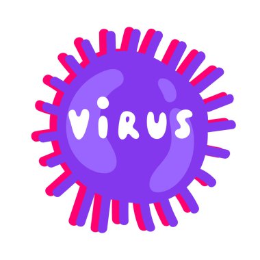 Mikrop, beyaza izole edilmiş bakteri ikonu. Corona Virüsü. Coronavirus 'lu Virion. 2019-NCoV. Zatürree salgınına neden olan virüs. Metin virüslü karikatür tarzında bilim ve tıbbi kullanım için.