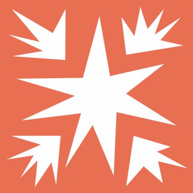 Yıldızlı modern kare fayans, geometri şekilleri sıcak tonda. Açık turuncu arka planda düzensiz şekiller. Düzensiz büyük elementler. Modern tarz. Keskin köşeli sıra. Asimetrik kağıt kesme çizgisi