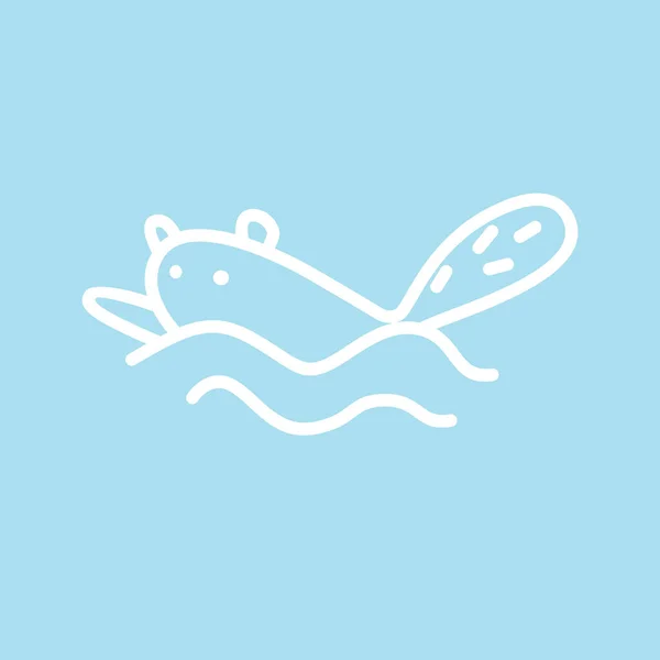 Mignon Caractère Animal Kawaii Nage Modèle Drôle Conception Logo Castor — Image vectorielle