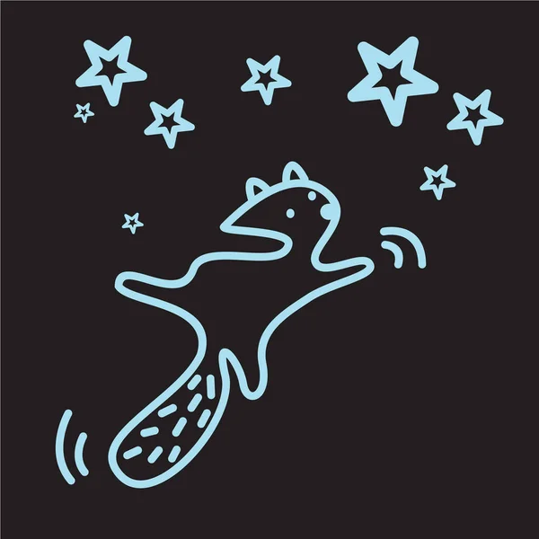 Mignon Caractère Animal Kawaii Vole Vers Les Étoiles Dans Nuit — Image vectorielle