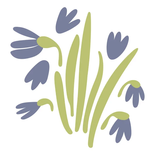 Spring Violet Purple Vector Crocuses White Floral Nature Doodle Illustration — Stock Vector