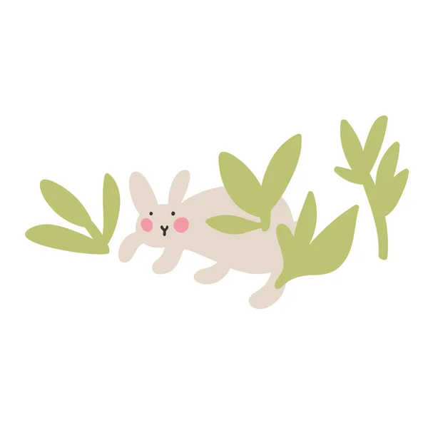 复活节兔子的冒险 他们正在寻找和隐藏节日彩蛋 复活节设计元素的最小矢量风格 给孩子们的说明 — 图库矢量图片