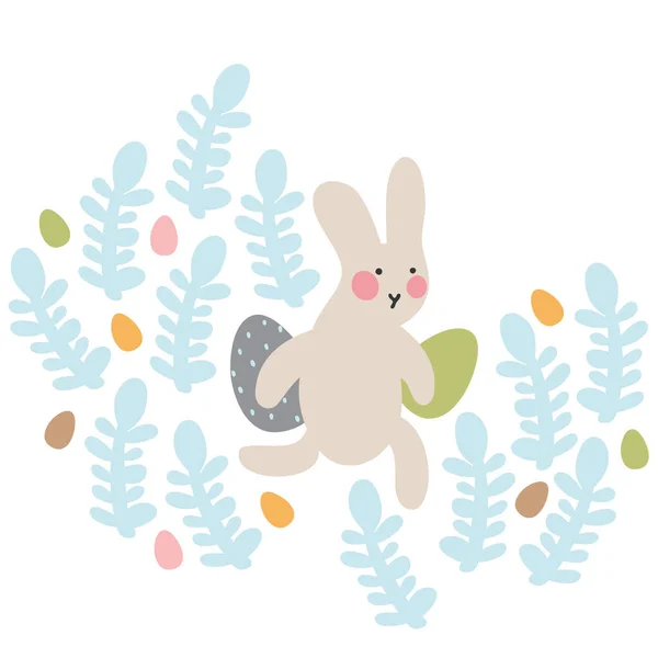 Bayram Yumurtası Arayan Saklayan Paskalya Tavşanlarının Maceraları Minimalist Vektör Tarzında — Stok Vektör