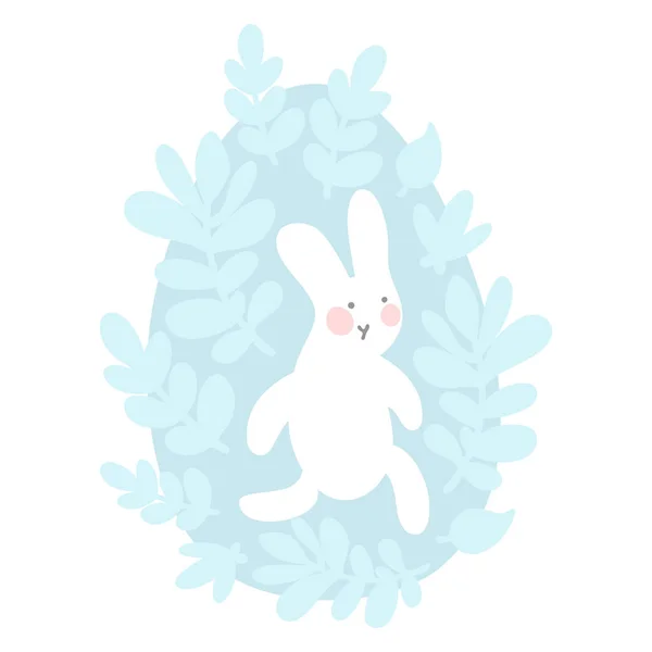 Dessin Animé Lapin Pâques Oeuf Poussin Mignon Avec Des Feuilles — Image vectorielle