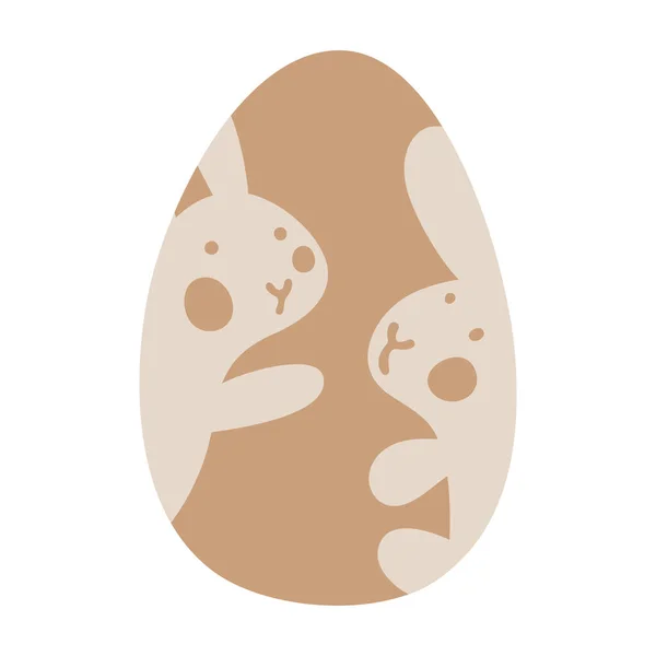 复活节巧克力蛋与图片两个可爱的小兔子里面 复活节或幼儿病媒图解 柔和的棕黄色 — 图库矢量图片