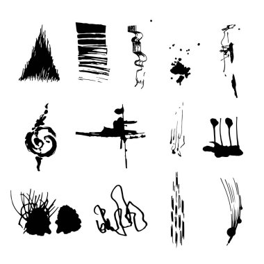 Farklı şekillerde noktalar. Mürekkep ve suluboya. Manüel grafikler. Bireysel tasarım. Vektör kümesi. Sıçrama koleksiyonu. Grunge tasarım elemanı. Sanat arkaplanı. Elle izlenen illüstrasyon