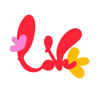 Aşk Mektubu. Hippi retro tarzı. Metinli ve çiçekli parlak vektör çizimi. Sevgililer Günü 'nün zarif modern logosu..