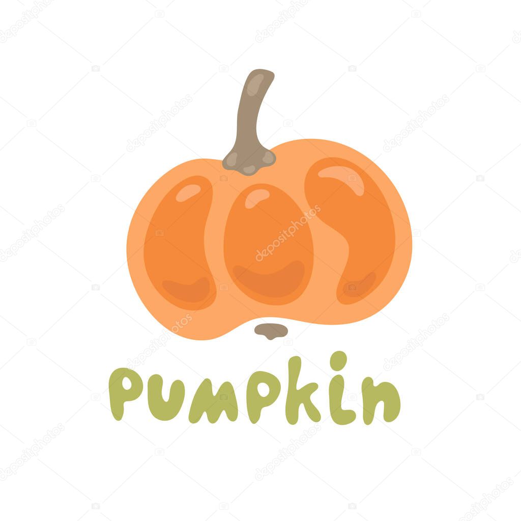 Pumpkin vegetable health icon vector illustration design. Doodle font.