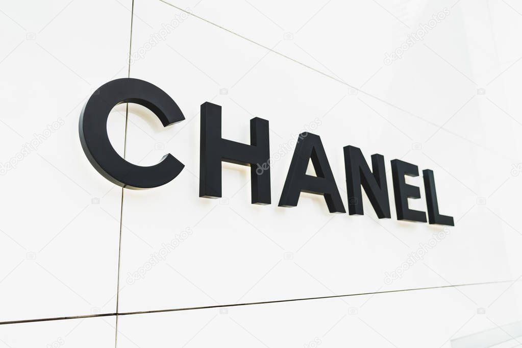 Bangkok, Thailand - Apr 26, 2018: Chanel brand logo in front of Chanel boutique store at Emquartier shopping center in Bangkok, Thailand