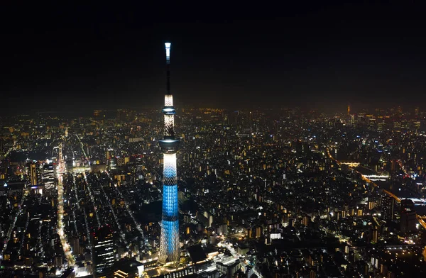 Aerial Landscape View Tokyo Skytree Night Tokyo Tower Background Japan — Stock Photo, Image