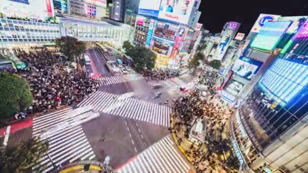 Tokyo Japan Nov 2019 Tidsförskjutning Shibuya Förvrängning Trångt Folk Biltrafik — Stockvideo