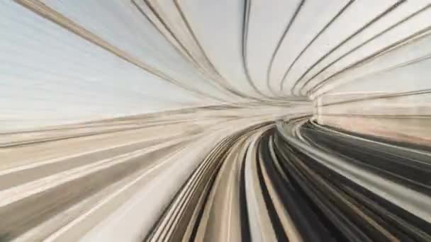 4K观点自动列车通过彩虹桥驶向日本东京的Odaiba时的脱落期 先进的运输系统 亚洲旅游业 运输技术概念 — 图库视频影像