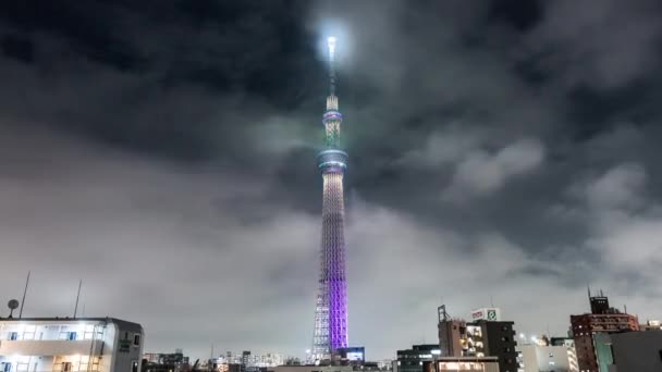 Tokyo Japan Okt 2019 Time Lapse Tokyo Skytree Night Advertising — Stockvideo