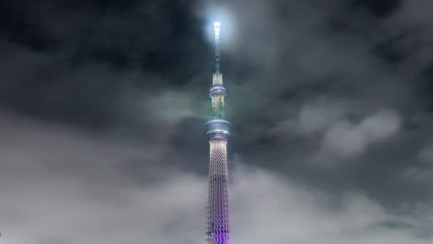 Tokyo Japon Oct 2019 Time Lapse Tokyo Skytree Night Advertising — Video