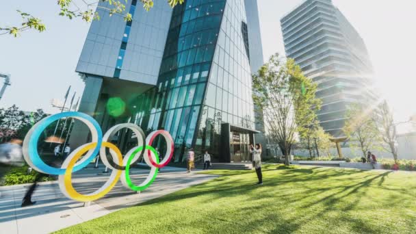 Токіо Японія 2019 Час Прохід Азіатів Відвідує Логотип Олімпійського Символу — стокове відео