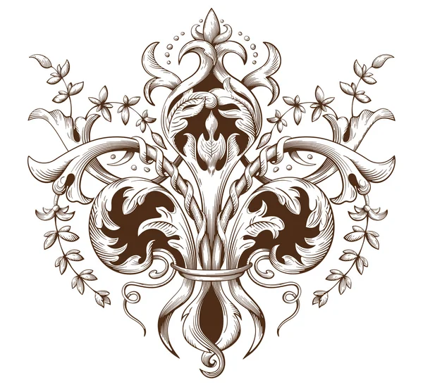 Gravure d'élément décoratif vintage avec motif d'ornement baroque — Image vectorielle