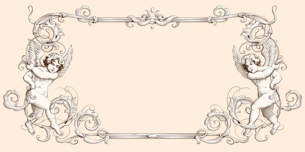 Elegante Vintage Border Frame Met Cupido Voor Bruiloften Valentijnsdag Andere — Stockvector