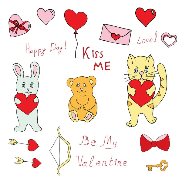 Set Pictures Cards Valentine Day Vector Hand Draw Illustration Eps10 — Stock Vector
