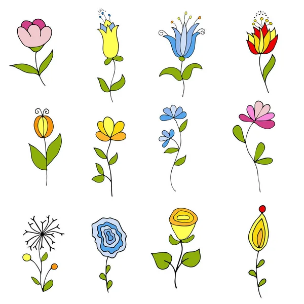 Doodle Botaniczne Zarysy Tworzenia Projektu Bukiet Wektor Ręcznie Rysunek Dla — Wektor stockowy