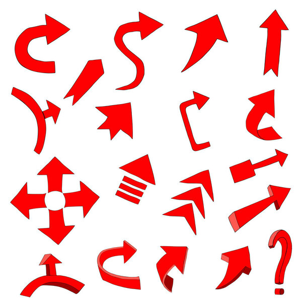 Set of red arrows for infographic handmade vector for creativity. Vector illustration  EPS10 hand draw.